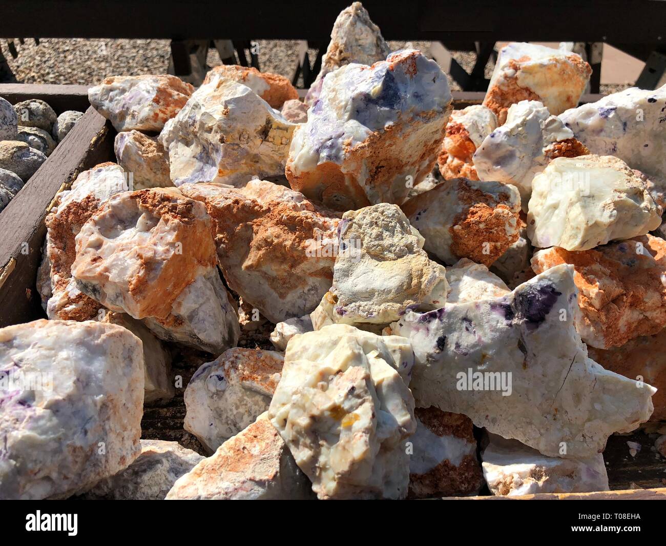 Pile of big pieces of tiffany stone opalized flourite rocks Stock Photo