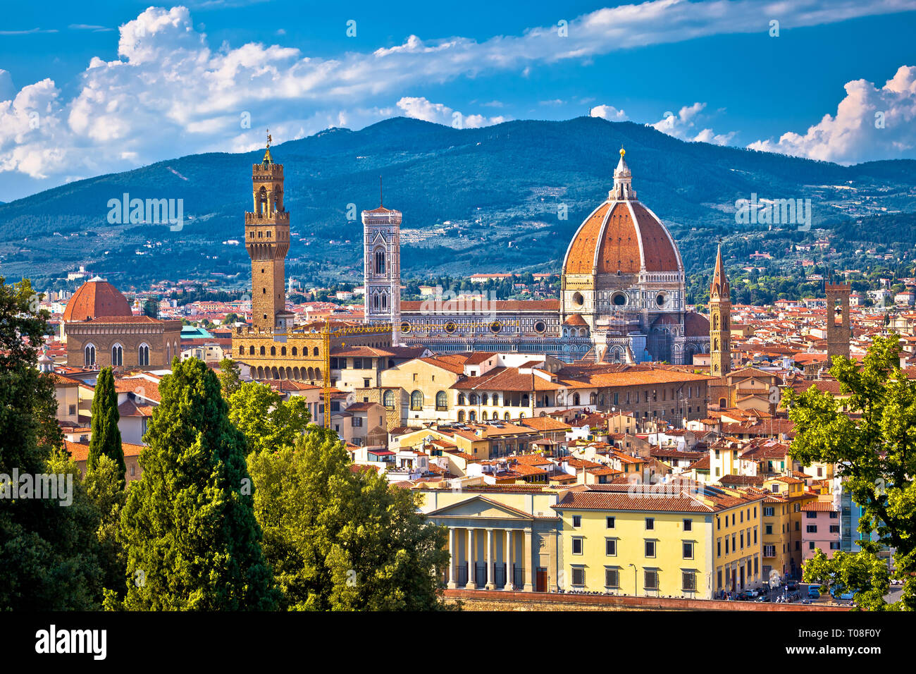 Florence rooftops and cathedral di Santa Maria del Fiore or Duomo view, Tuscany region of Italy Stock Photo