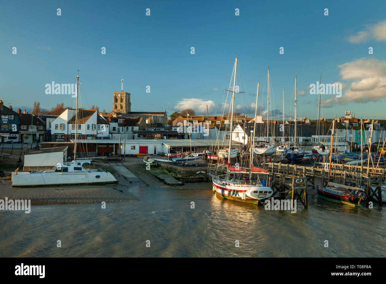 Sunset at Sussex Yacht Club in Shoreham-by-Sea, West Sussex, England. Stock Photo