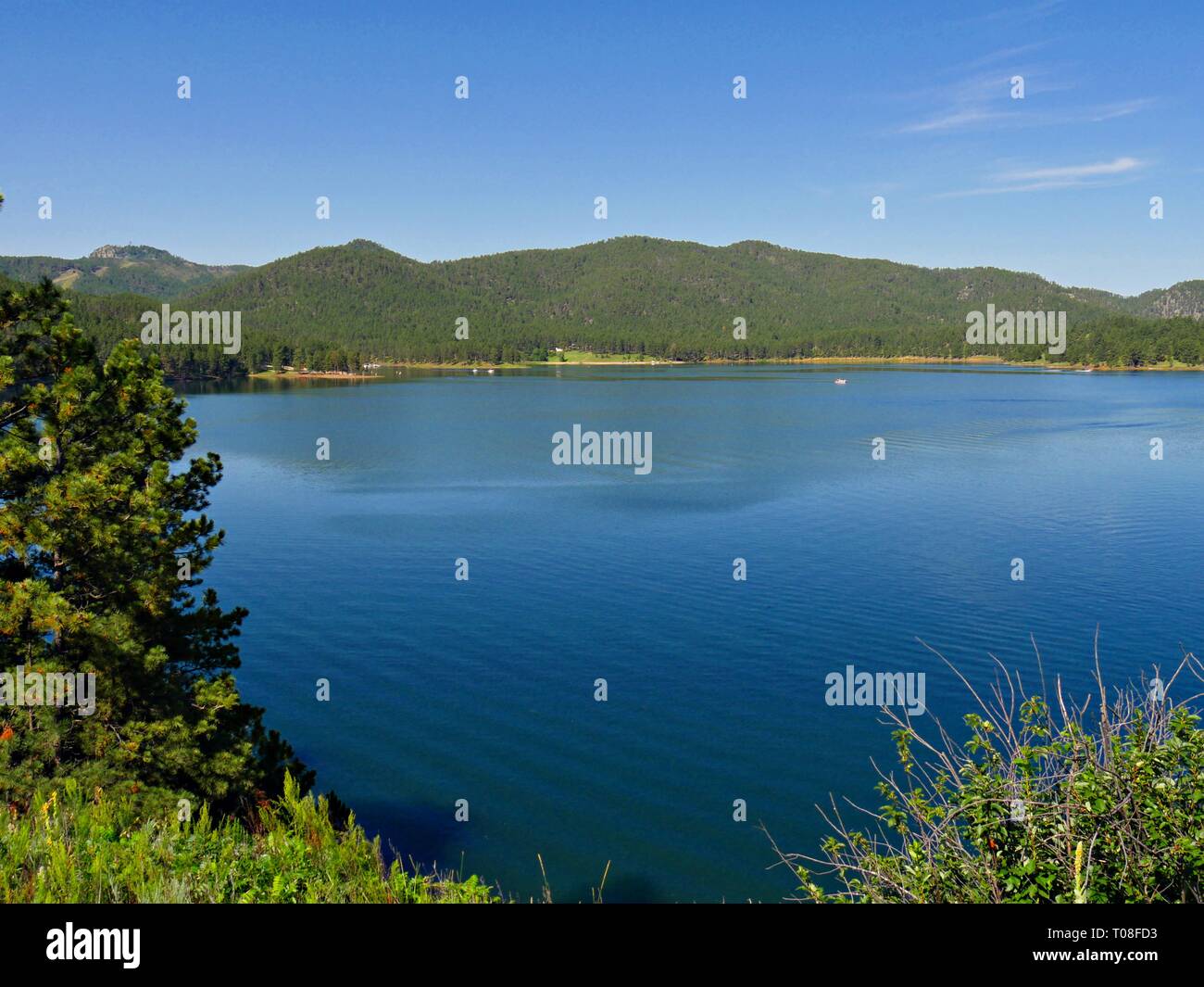 Wide scenic shot of Lake Pactola, the largest reservoir in the Black