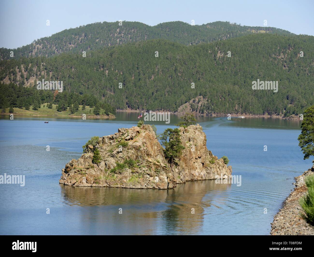 Beautiful islet at Lake Pactola, the largest reservoir in the Black