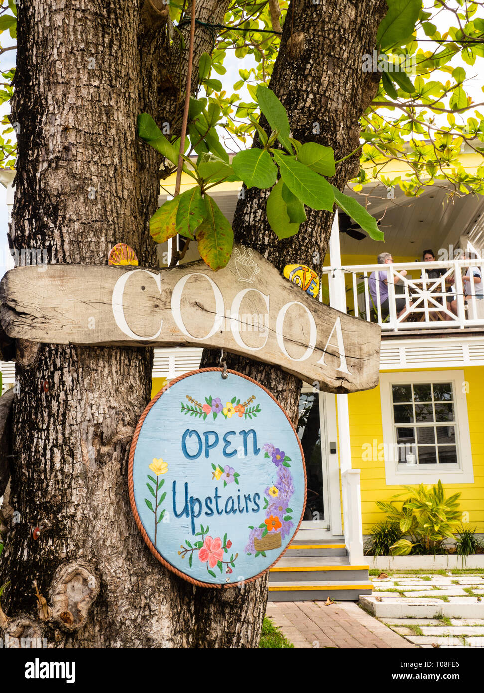 Cocoa Coffee Bar Open Sign, Dunmore Town, Harbour Island, Eleuthera