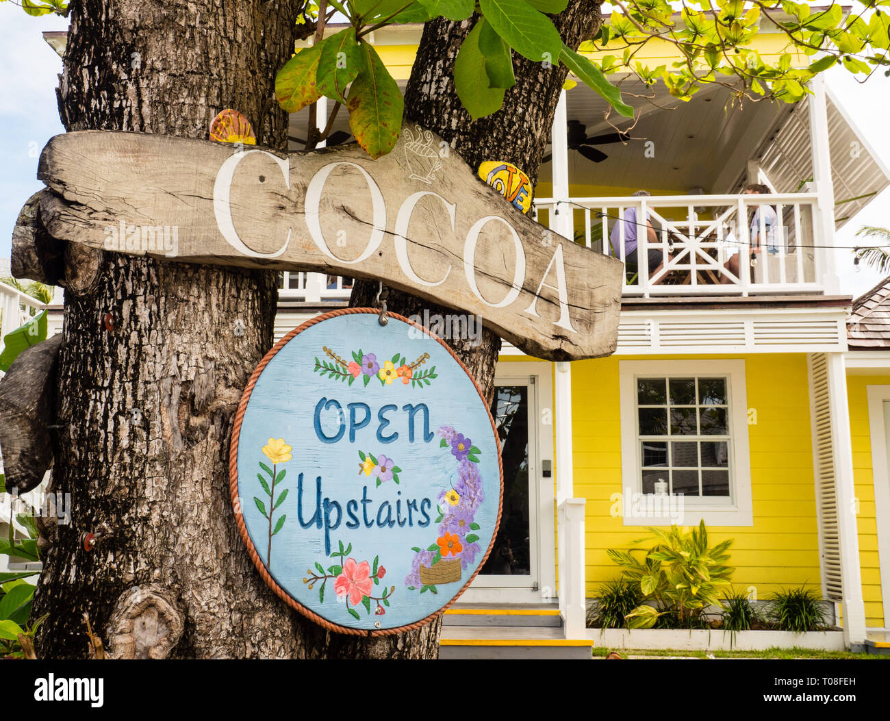 Cocoa Coffee Bar Open Sign, Dunmore Town, Harbour Island, Eleuthera