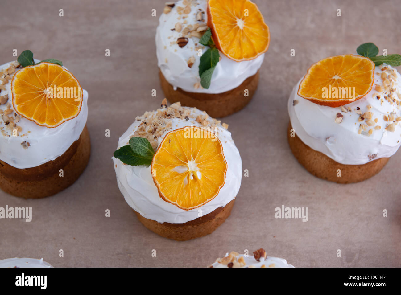 Easter, Easter cake with a complex composition, beautiful scenery, dried fruits Stock Photo
