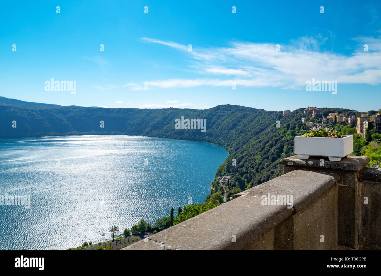 Italy, Castelgandolfo, panoramic view of the village overlooking the volcanic Albano lake Stock Photo