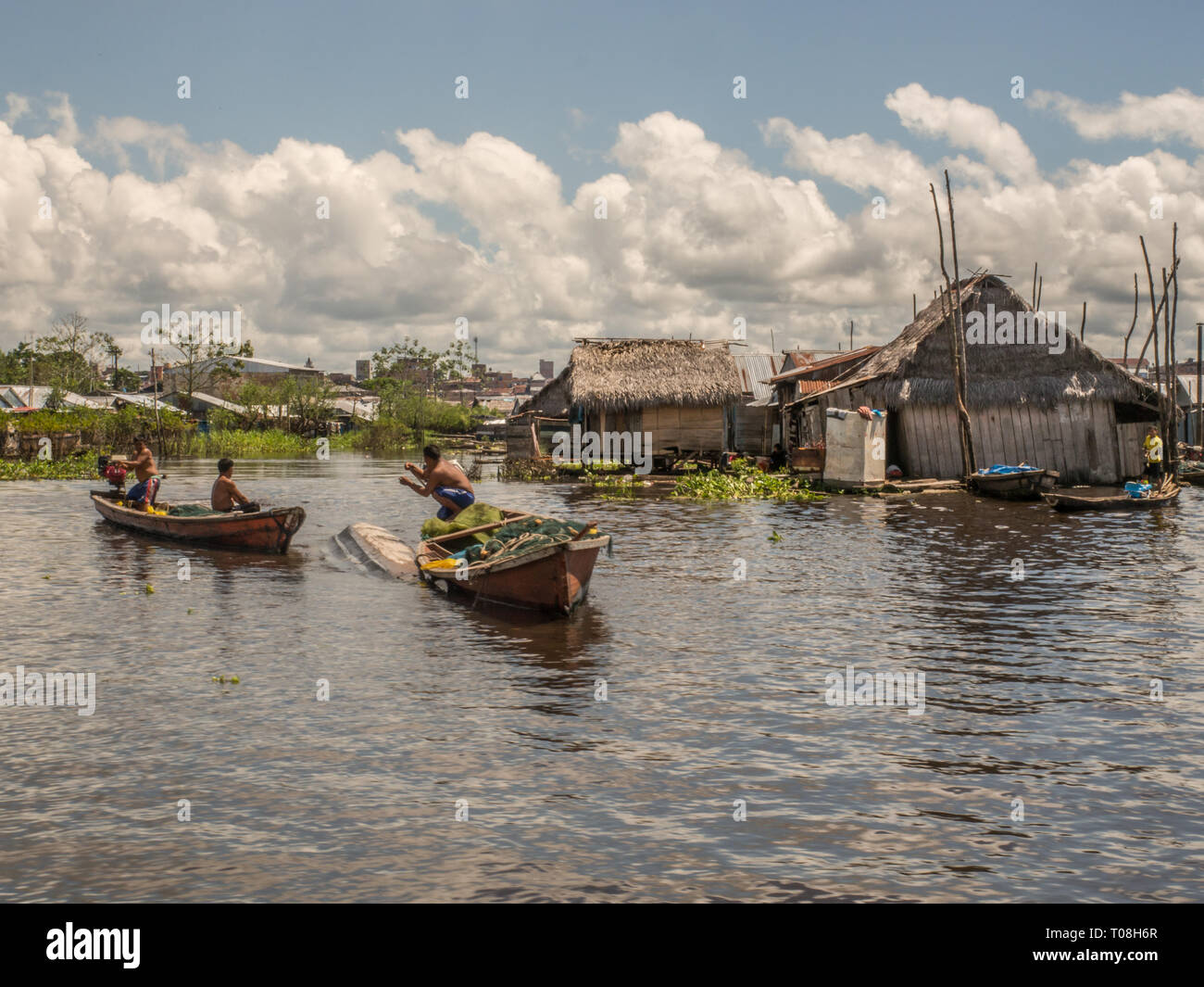 Iquitos, Peru May 16, 2016 Floating houses in a small city in Peru