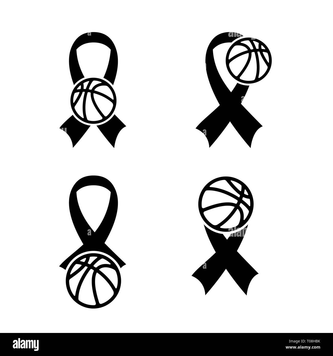 Set of four awareness ribbons with outline basketball symbols Stock ...