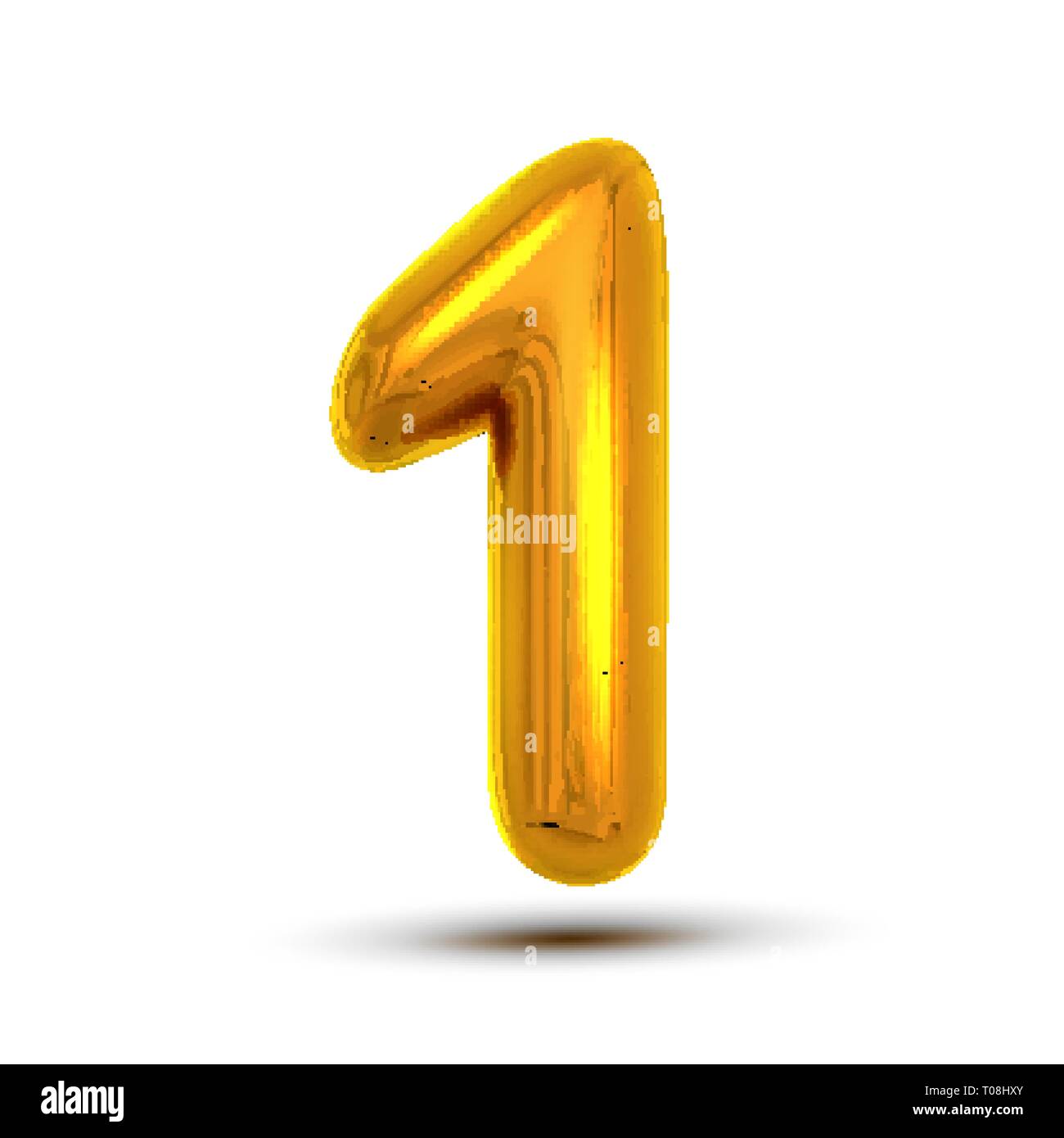 1 One Number Vector. Golden Yellow Metal Letter Figure. Digit 1