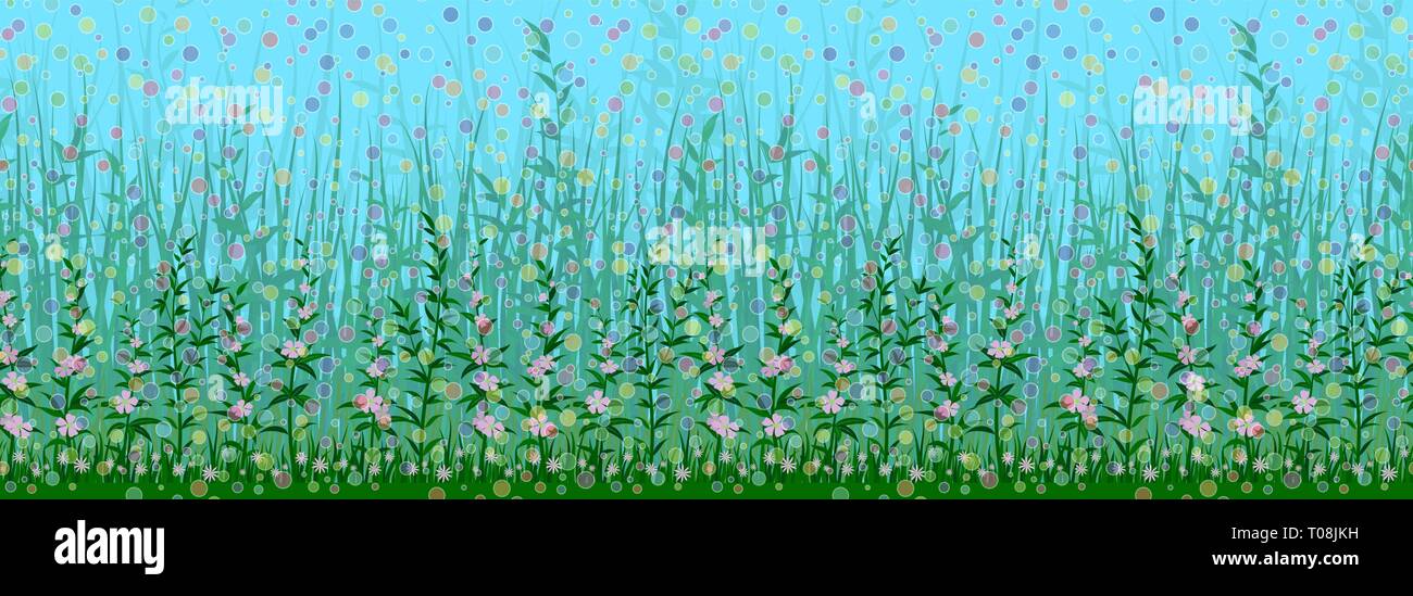 Grass and Flowers, Seamless Stock Vector