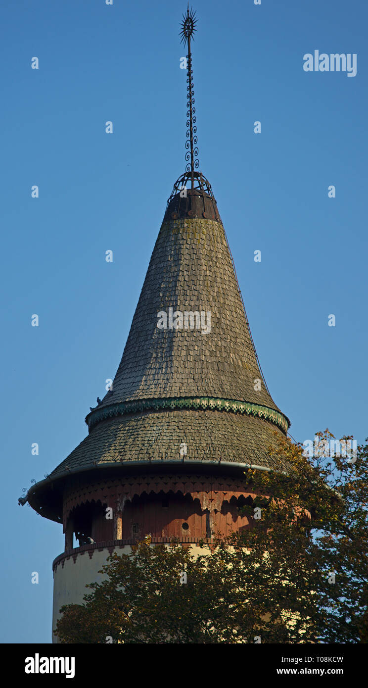 Top of tower with round tall roof Stock Photo