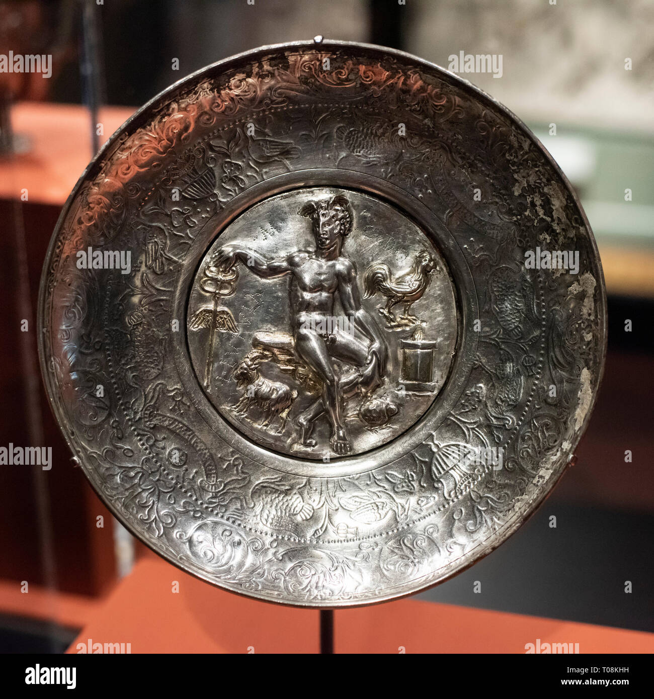 Copenhagen. Denmark. Berthouville Treasure, Roman Offering Bowl with Medallion of Mercury, AD 100-200. Ny Carlsberg Glyptotek.  On loan from the Bibli Stock Photo