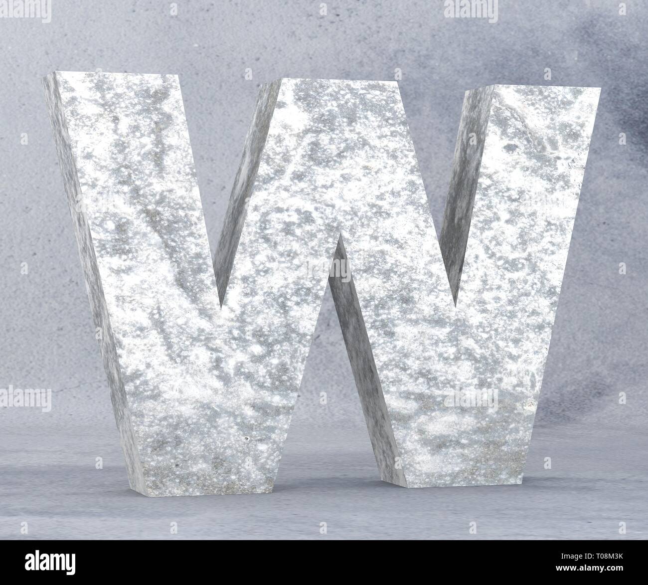 Concrete Capital Letter - W isolated on white background. 3D render ...