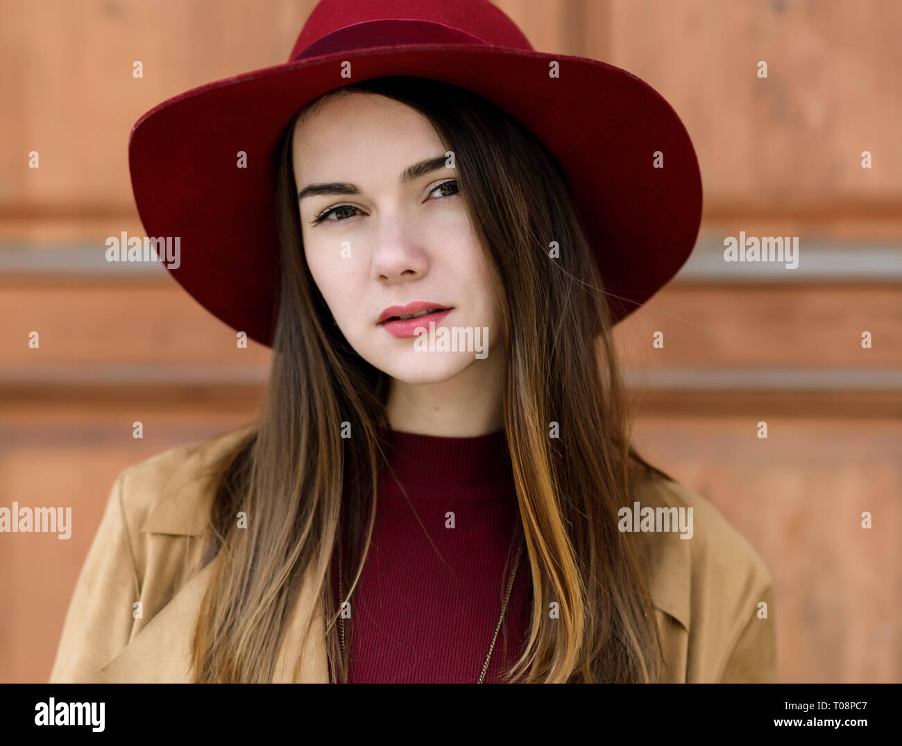 Beautiful woman in red cloak hi-res stock photography and images - Alamy