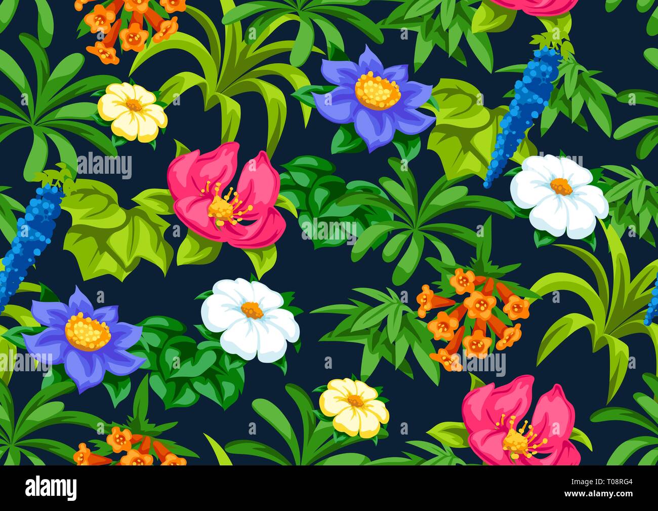Seamless pattern with tropical flowers. Exotic tropical plants Stock ...