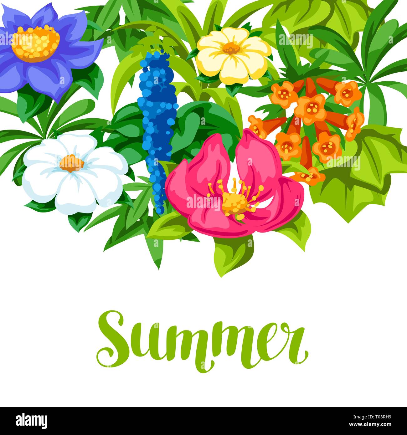 Background with tropical flowers. Exotic tropical plants Stock Vector ...