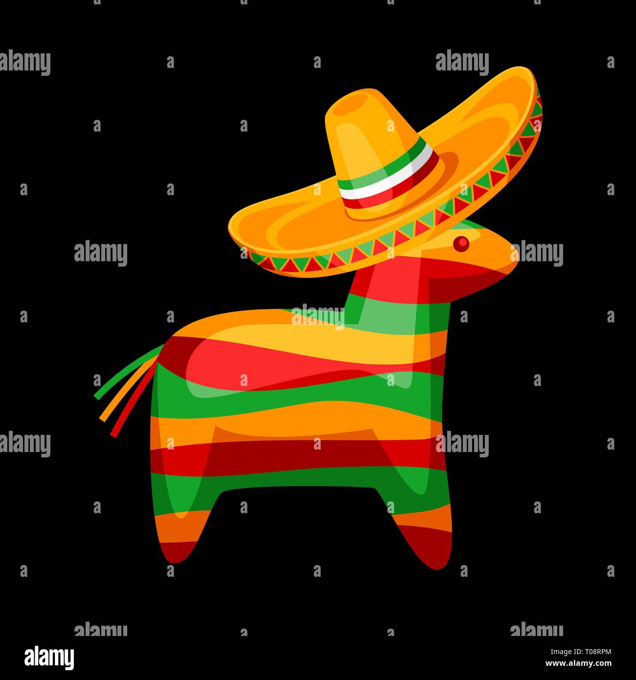 Illustration of colorful pinata in mexican sombrero. Stock Vector