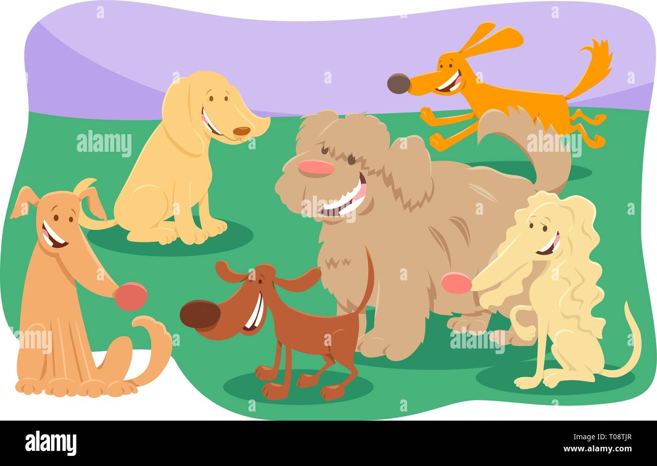 Cartoon Illustration of Cute Dogs and Puppies Pet Animal Characters ...