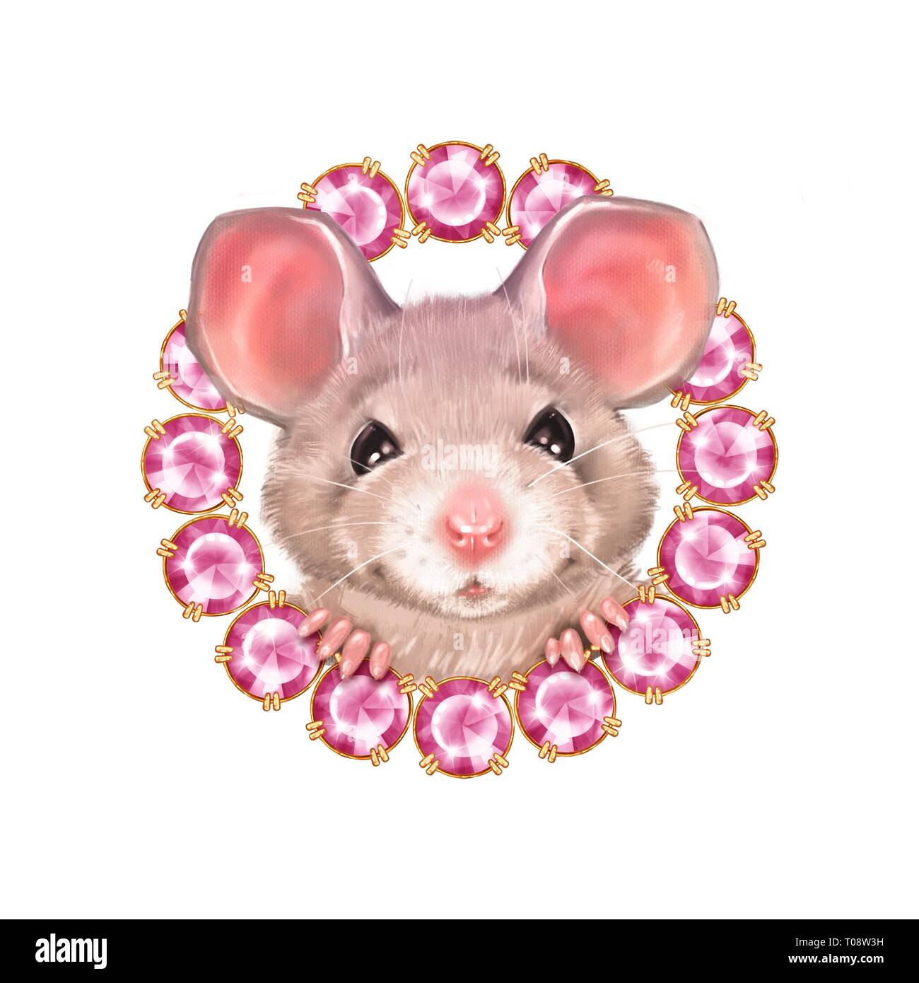 Cute cartoon rat and gems Stock Photo