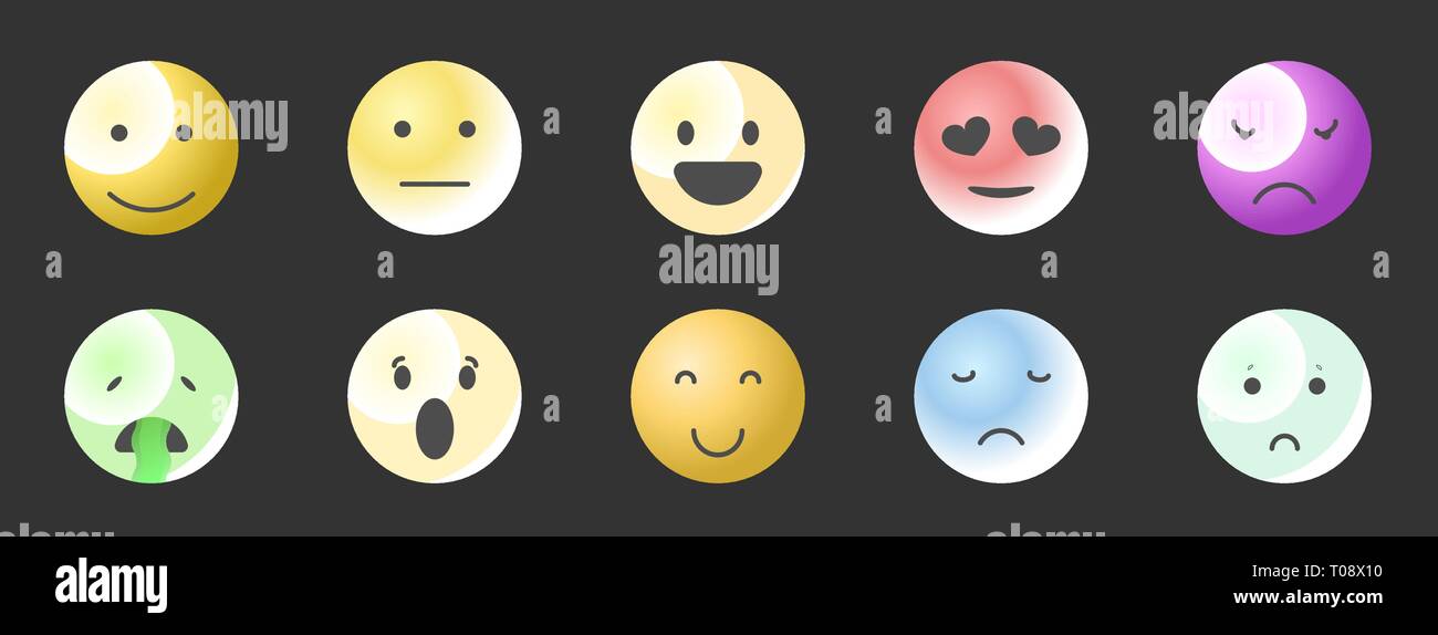 Vector set of Emoticons. Set of Emoji. Smile gradient style illustrations Stock Vector