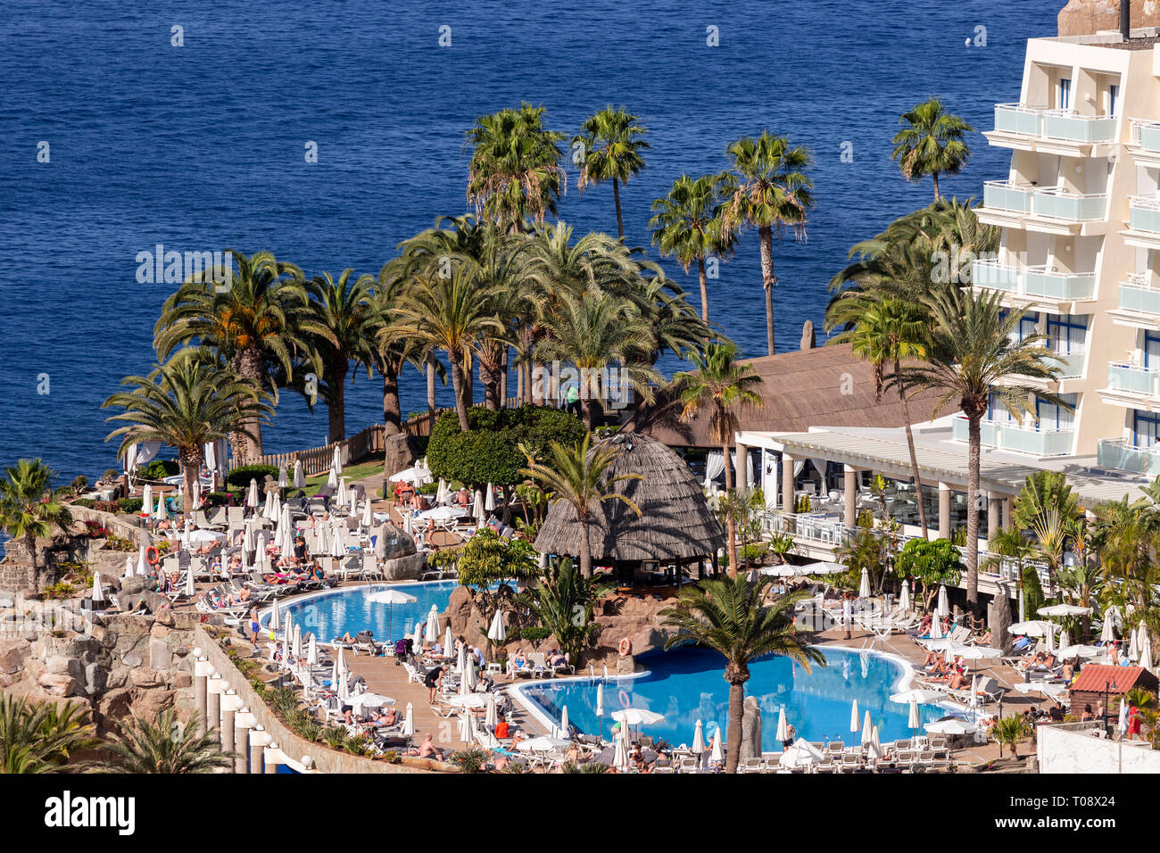 Hotel and pool resort on the Atlantic coast at Taurito, Gran Canaria, Canary Islands Stock Photo