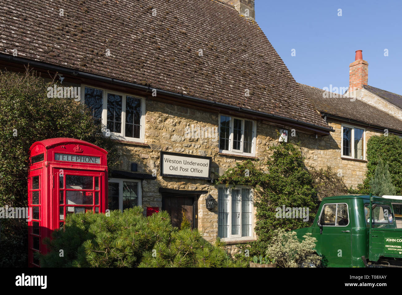 The Old Post Office, now a private residence, in the pretty village of Weston Underwood, Buckinghamshire, UK Stock Photo