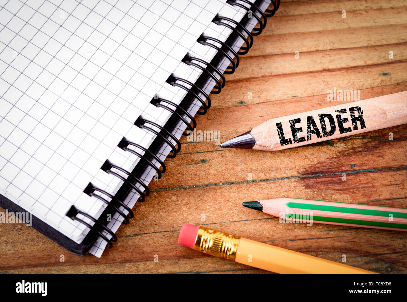 LEADER text on pencil. Business success concept Stock Photo