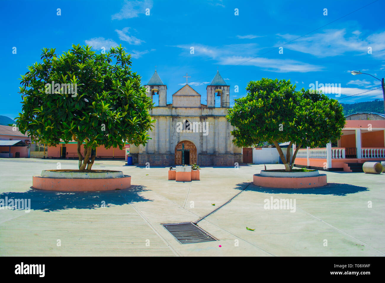 Iglesia Catolica  Del Municipio de Cajola xela, cultura de guatemala. Maya mam,  templo de santo niño de la cruz, pueblo del ggran valle de quetzaltte Stock Photo