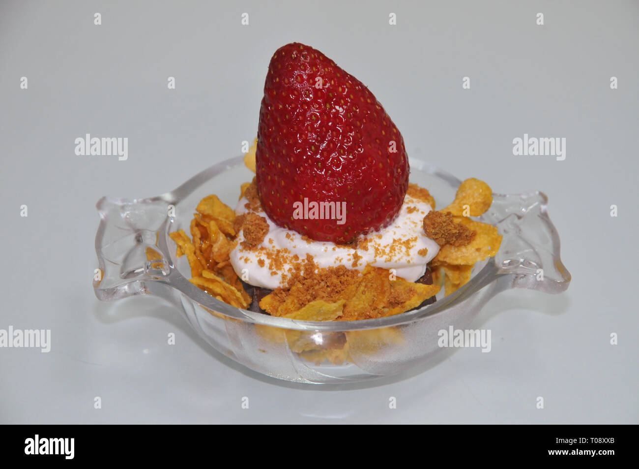 Dessert of strawberries and cream on flaky dough Stock Photo