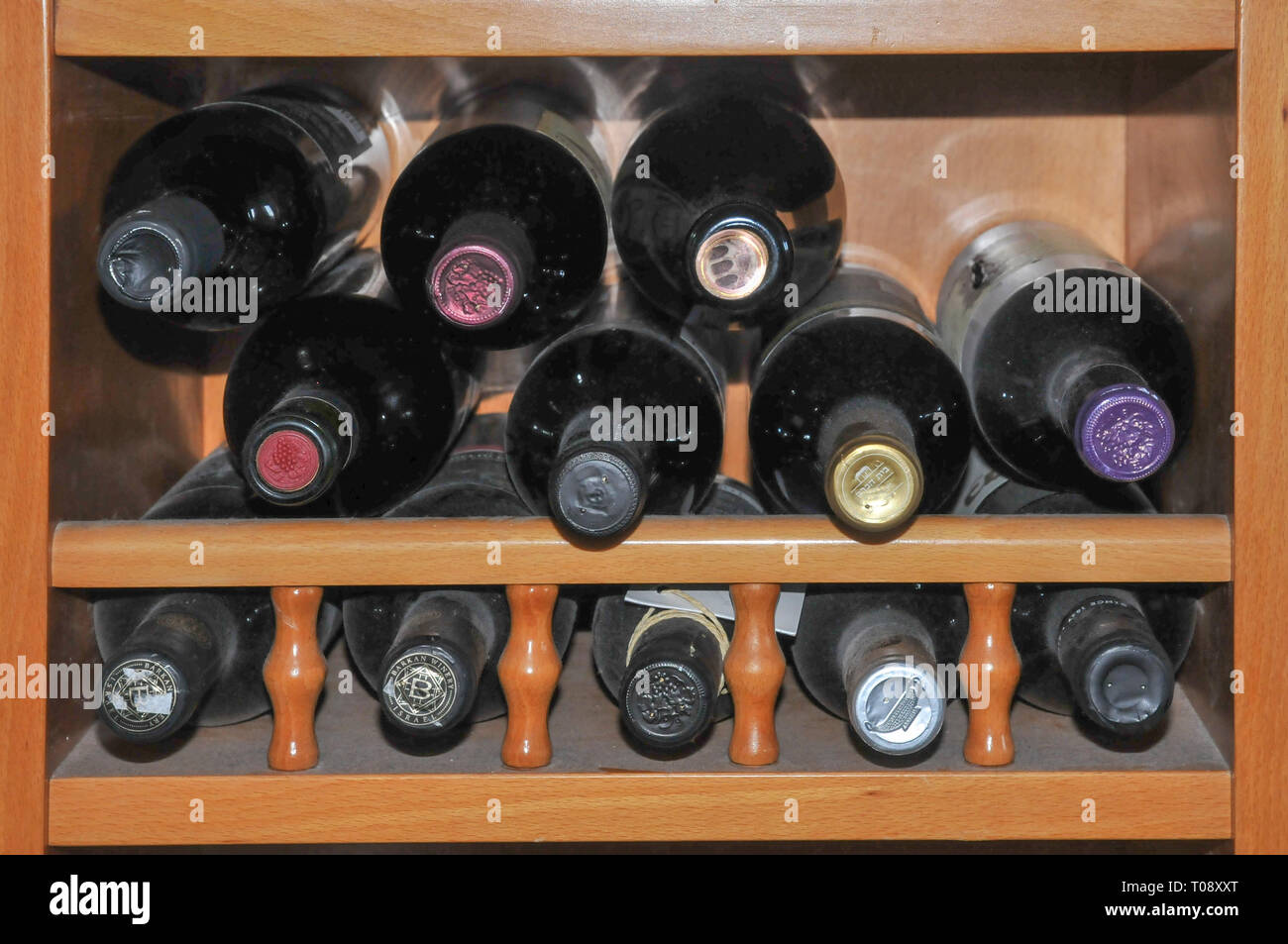 Stack of Wine bottles stored flat Stock Photo Alamy