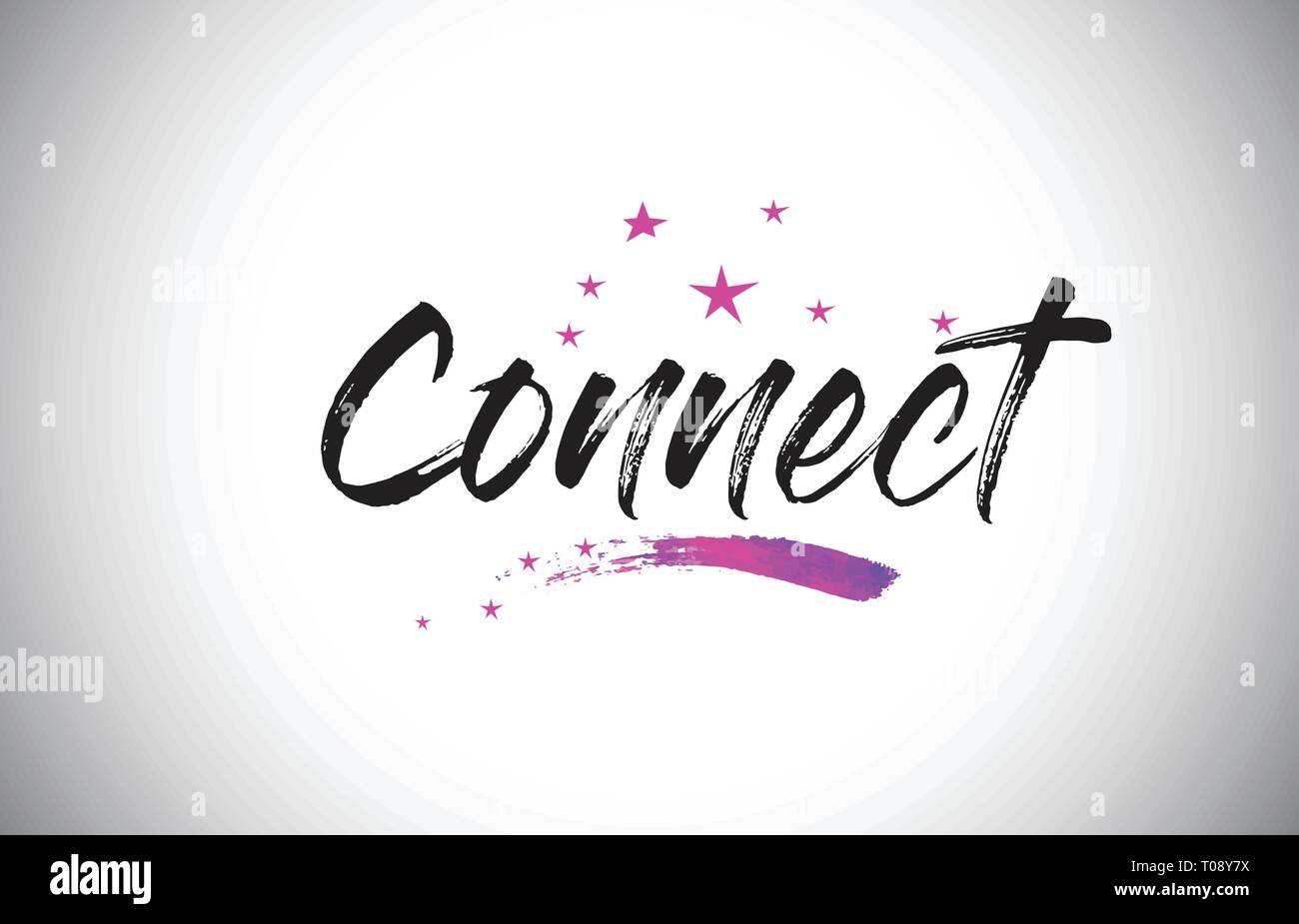 Connect Handwritten Word Font with Vibrant Violet Purple Stars and Confetti Illustration Stock