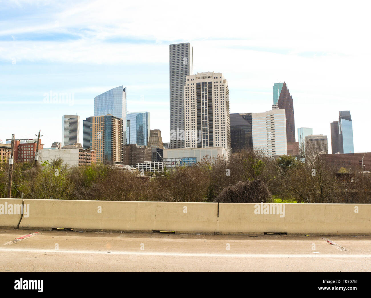 The Houston, Texas skyline as seen from the Katy Freeway Stock Photo