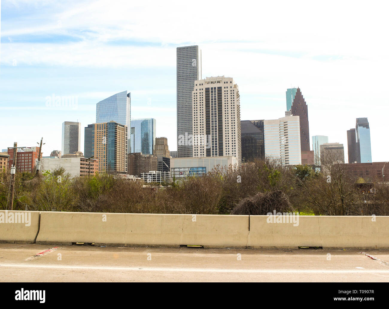 The Houston, Texas skyline as seen from the Katy Freeway Stock Photo