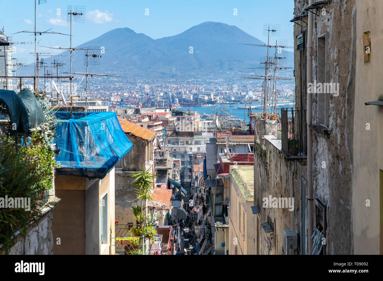 The Vesuvio vulcany as seen from Spanish Quarters, in the hearth of naples Stock Photo