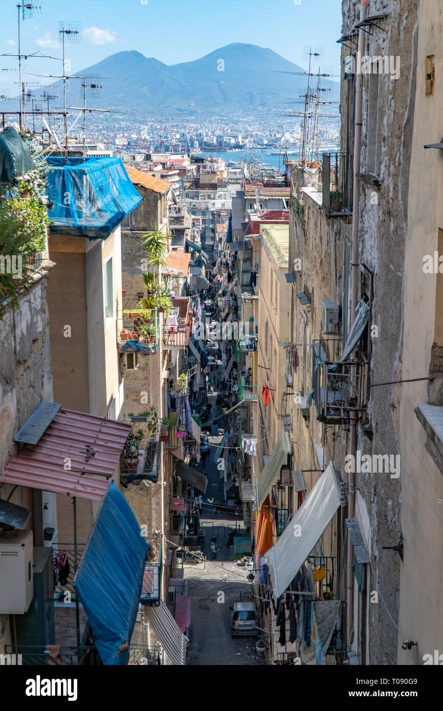 The Vesuvio vulcany as seen from Spanish Quarters, in the hearth of naples Stock Photo