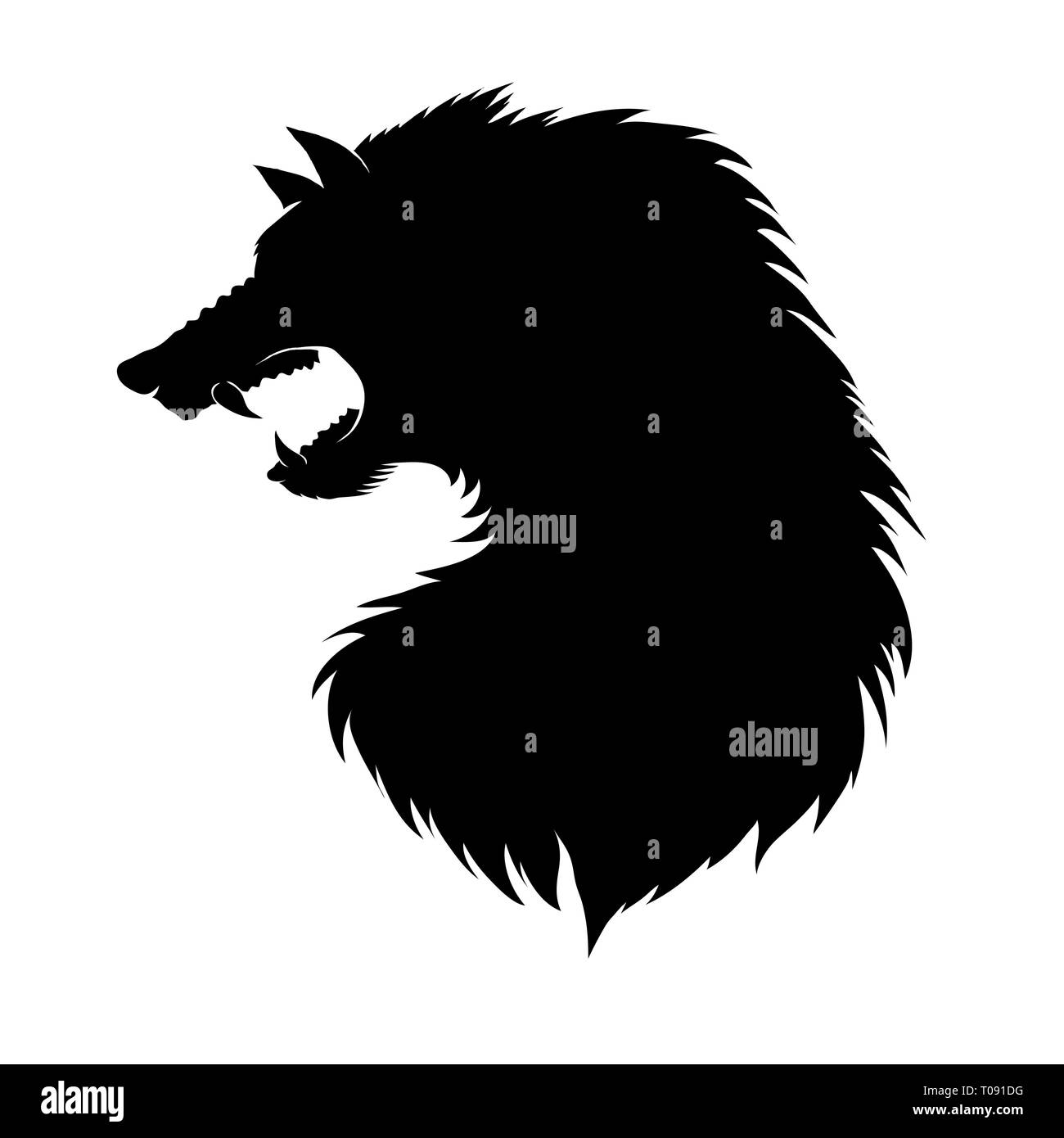 Silhouette of Werewolf Head. Fairtale Character of Ancient Mythology. Fictional Animal. Stock Photo