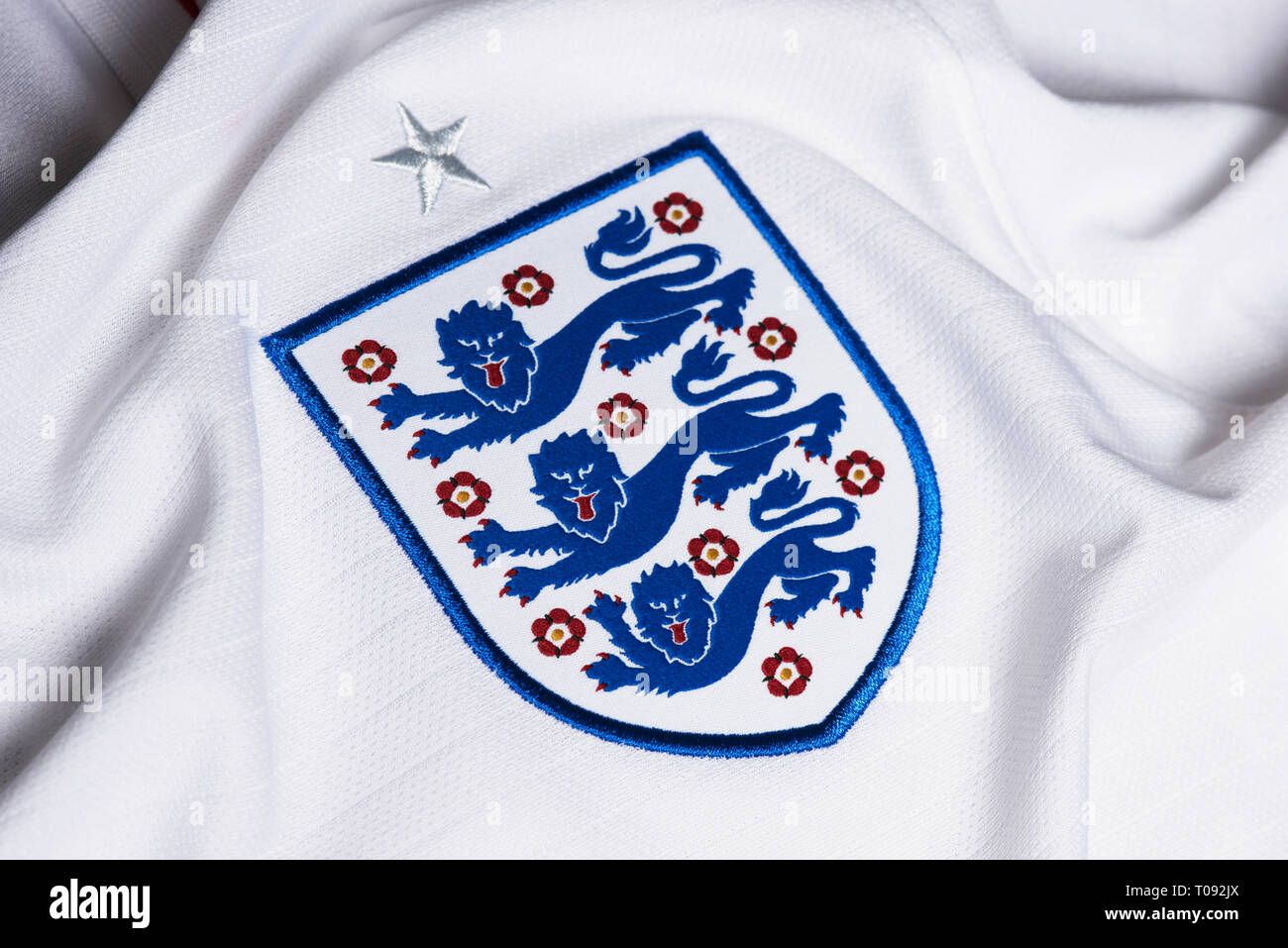 Close up of England National Football team kit. Stock Photo