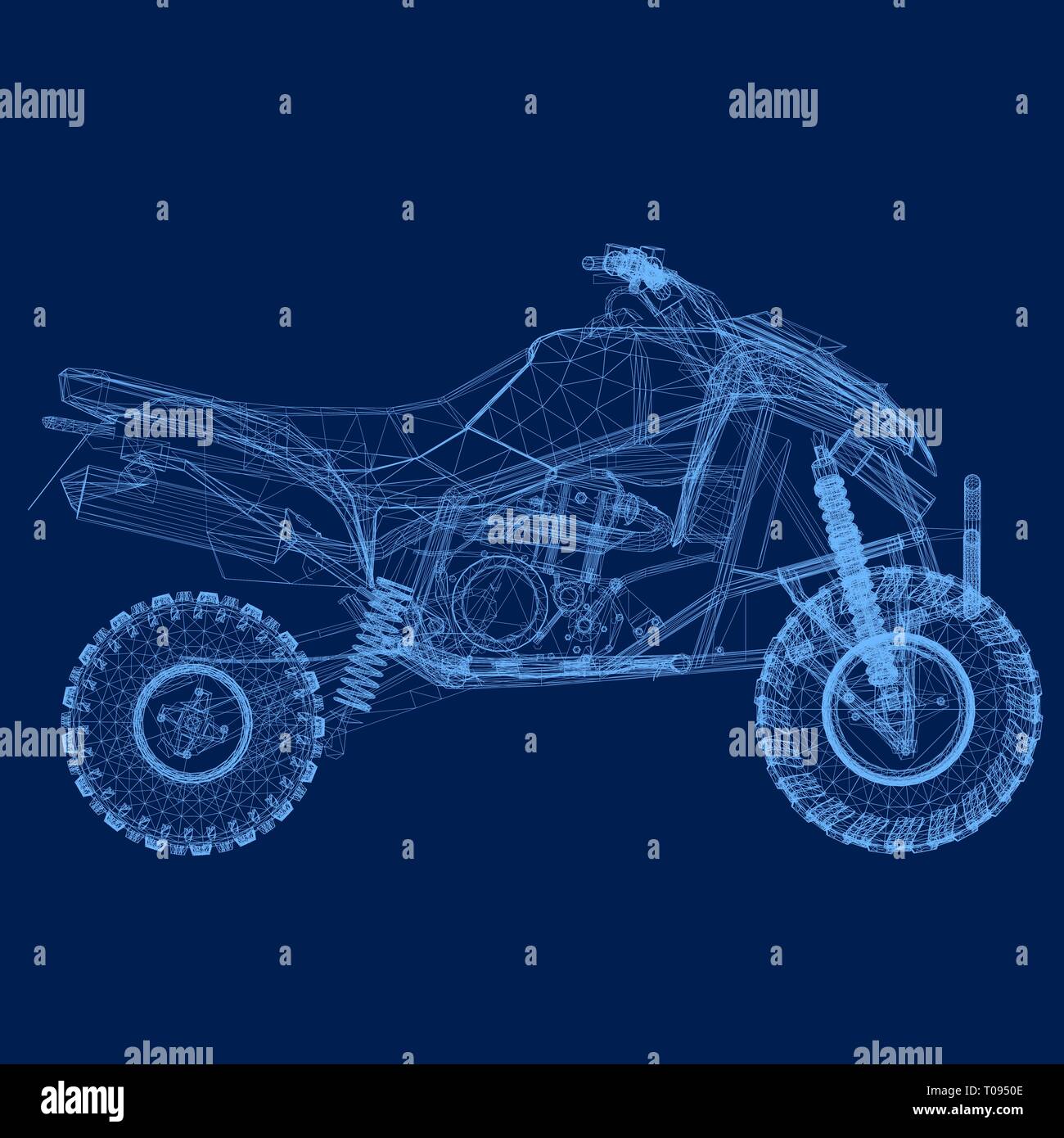 Wireframe of the quad of blue lines on a dark background. 3D. Vector illustration Stock Vector
