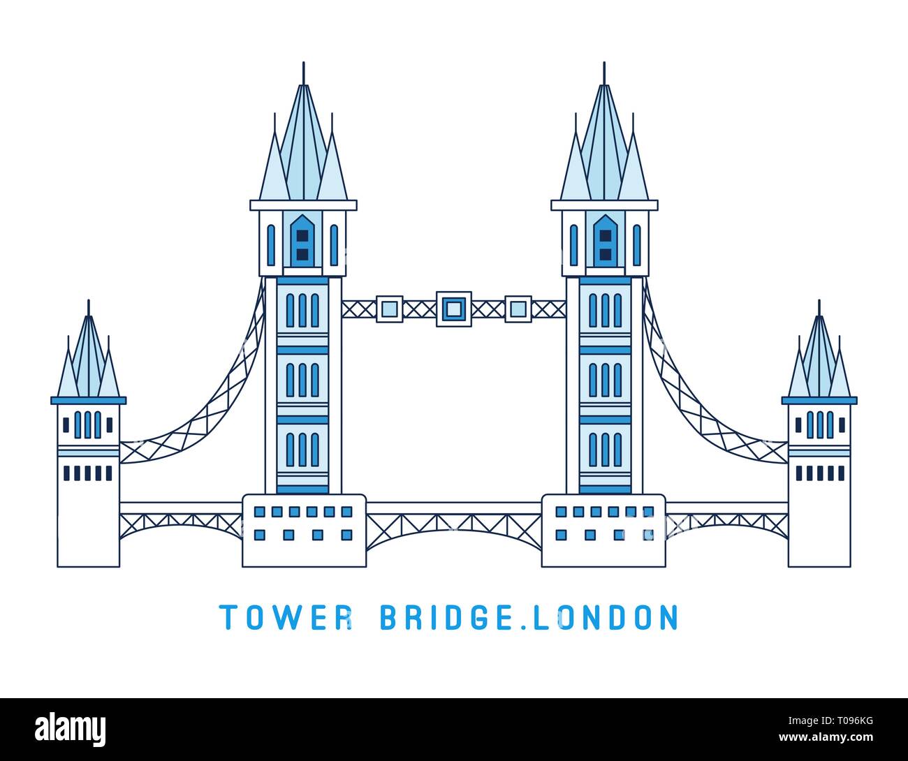 Line art Tower Bridge, England, symbol of London, European famous sight, vector illustration in flat style. Stock Vector