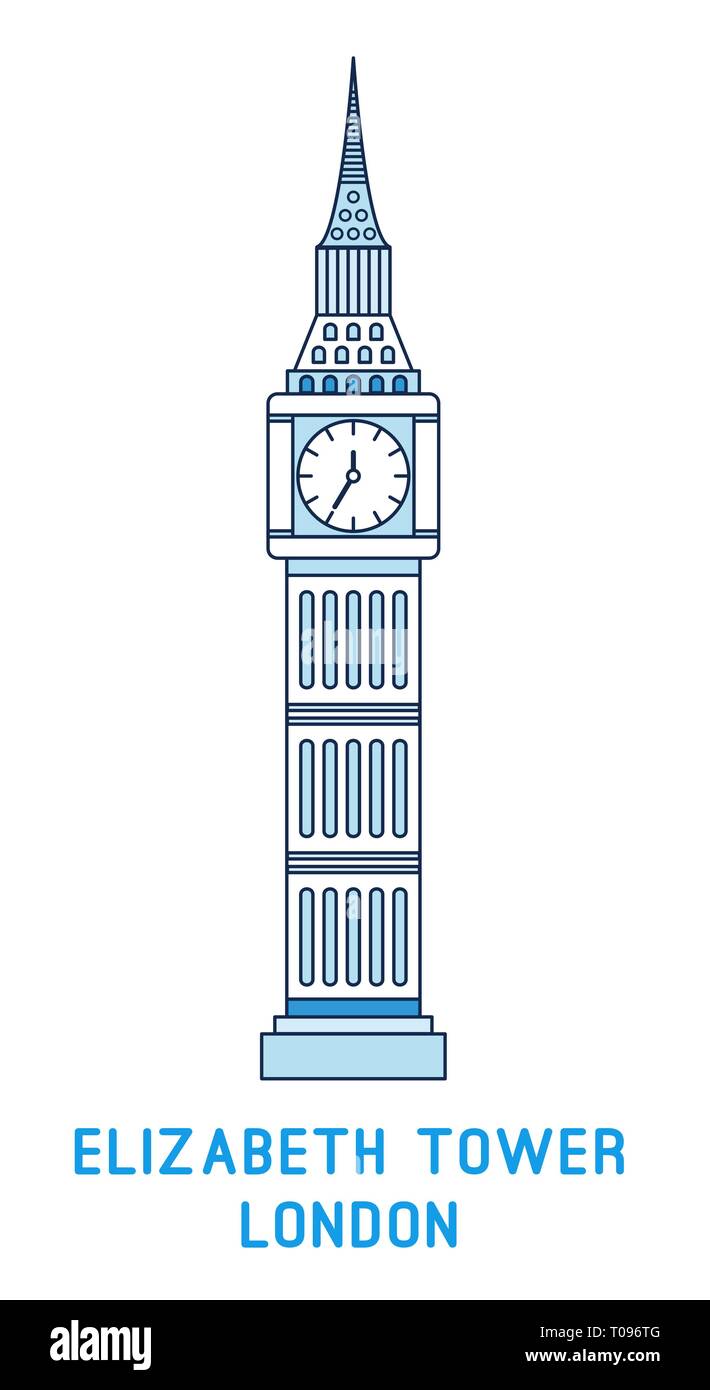 Line art Elizabeth Tower, Big Ben, symbol of London, England Stock Vector
