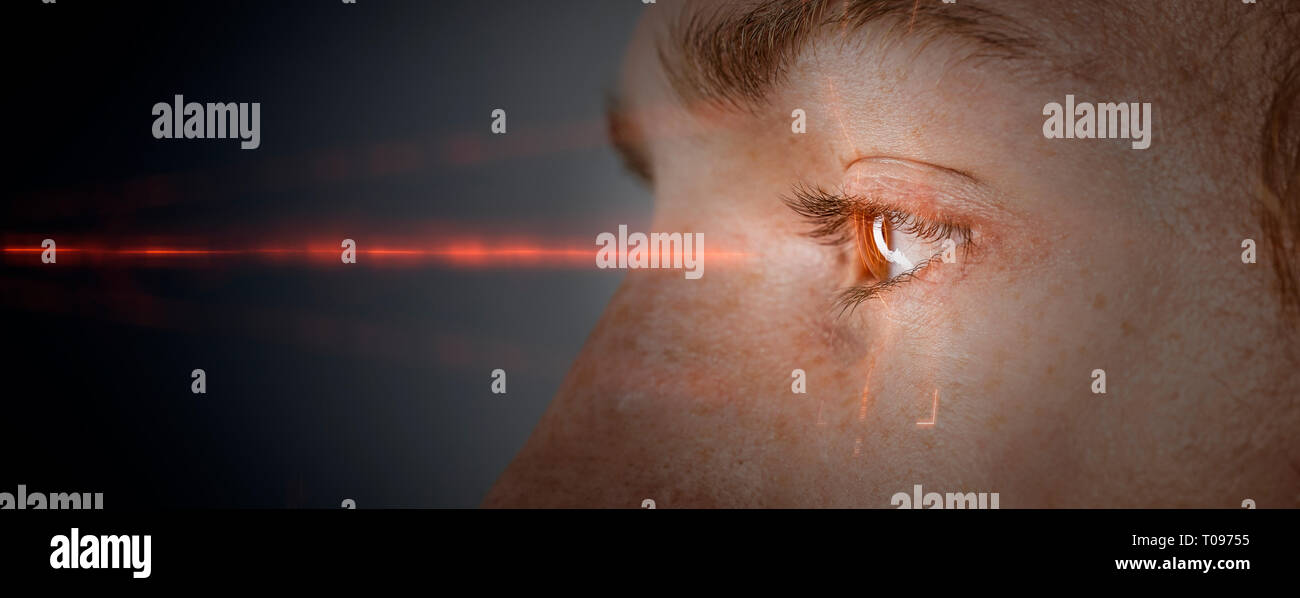 eye surgery or retina scfan concept Stock Photo