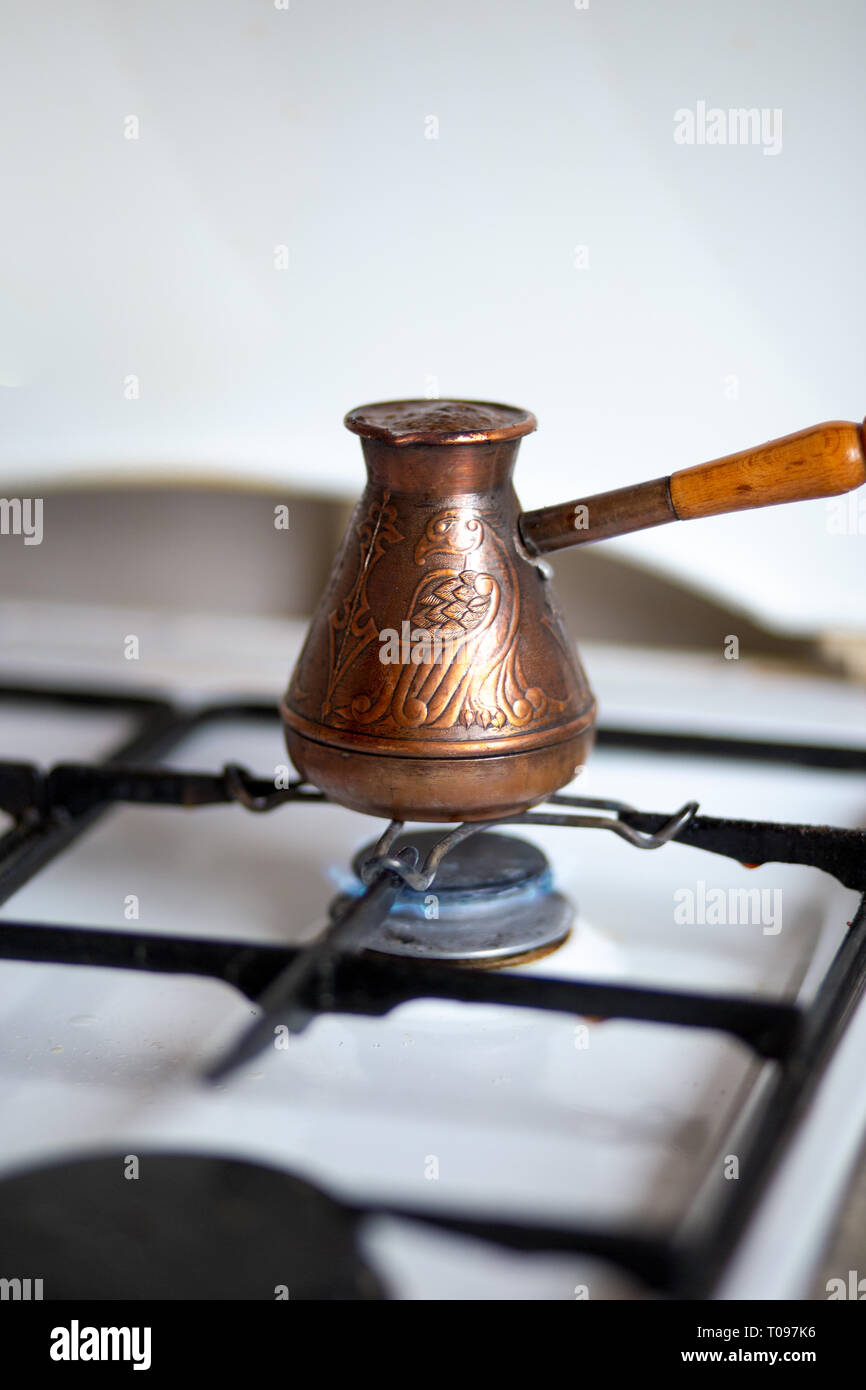 Turka with Coffee on the Gas Stove Stock Image - Image of