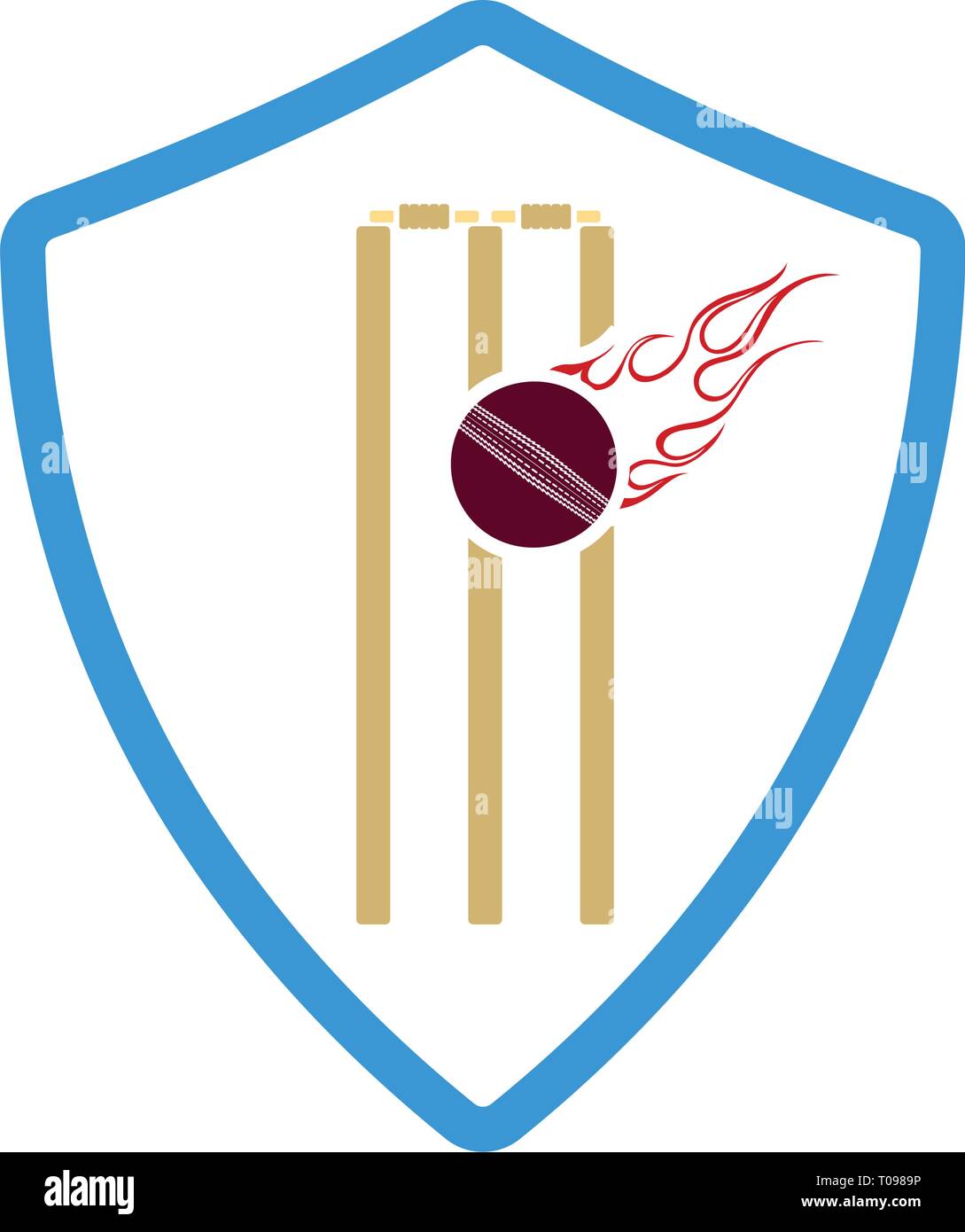 Cricket shield emblem icon. Flat color stencil design. Vector illustration. Stock Vector