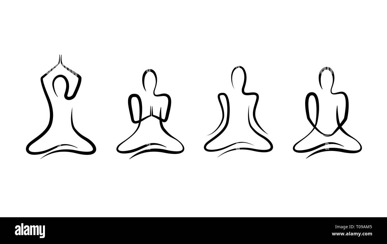 white yoga poses positions line drawings modern art hipster