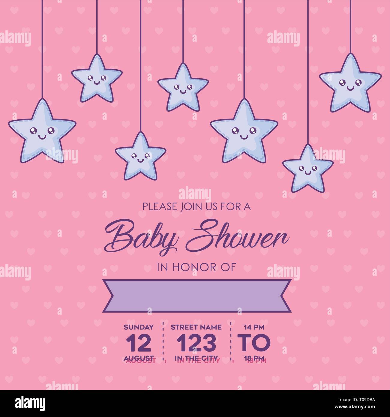 baby shower invitation template with decorative cute stars hanging over pink  background, colorful design. vector illustration Stock Vector Image \u0026 Art -  Alamy, image size:1300x1390