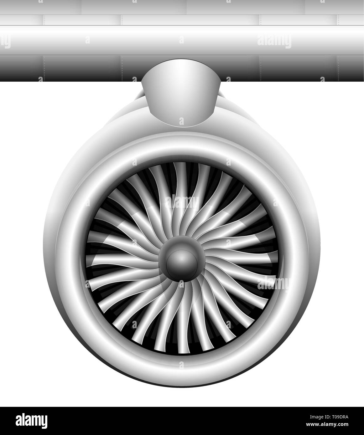 Turbine of a jet engine of a modern aircraft. Front view. Transportation of goods and passengers by air. Stock Vector