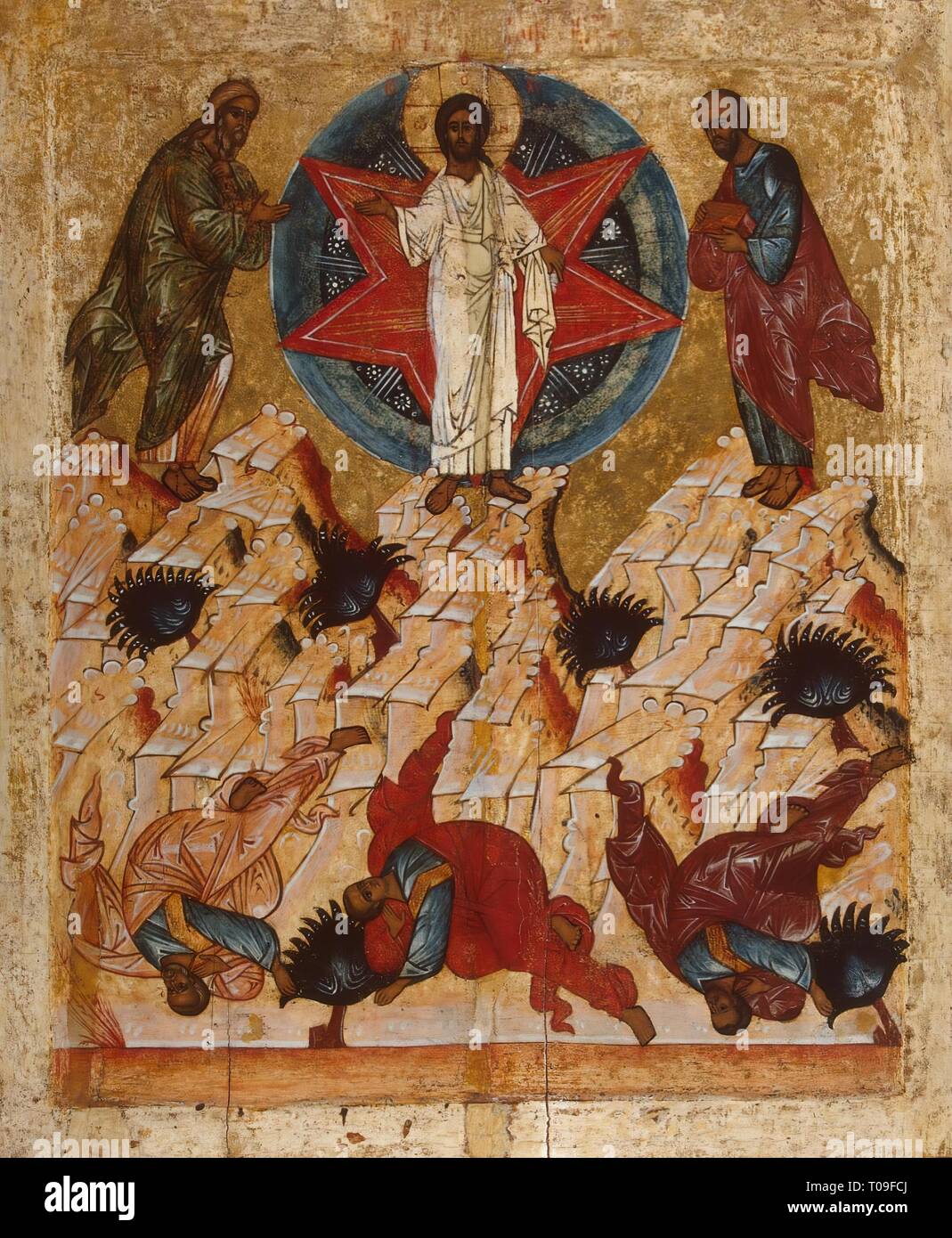 'Icon: The Transfiguration'. Russia, 16th century. Dimensions: 78x61 cm. Museum: State Hermitage, St. Petersburg. Author: Russian icon. Stock Photo