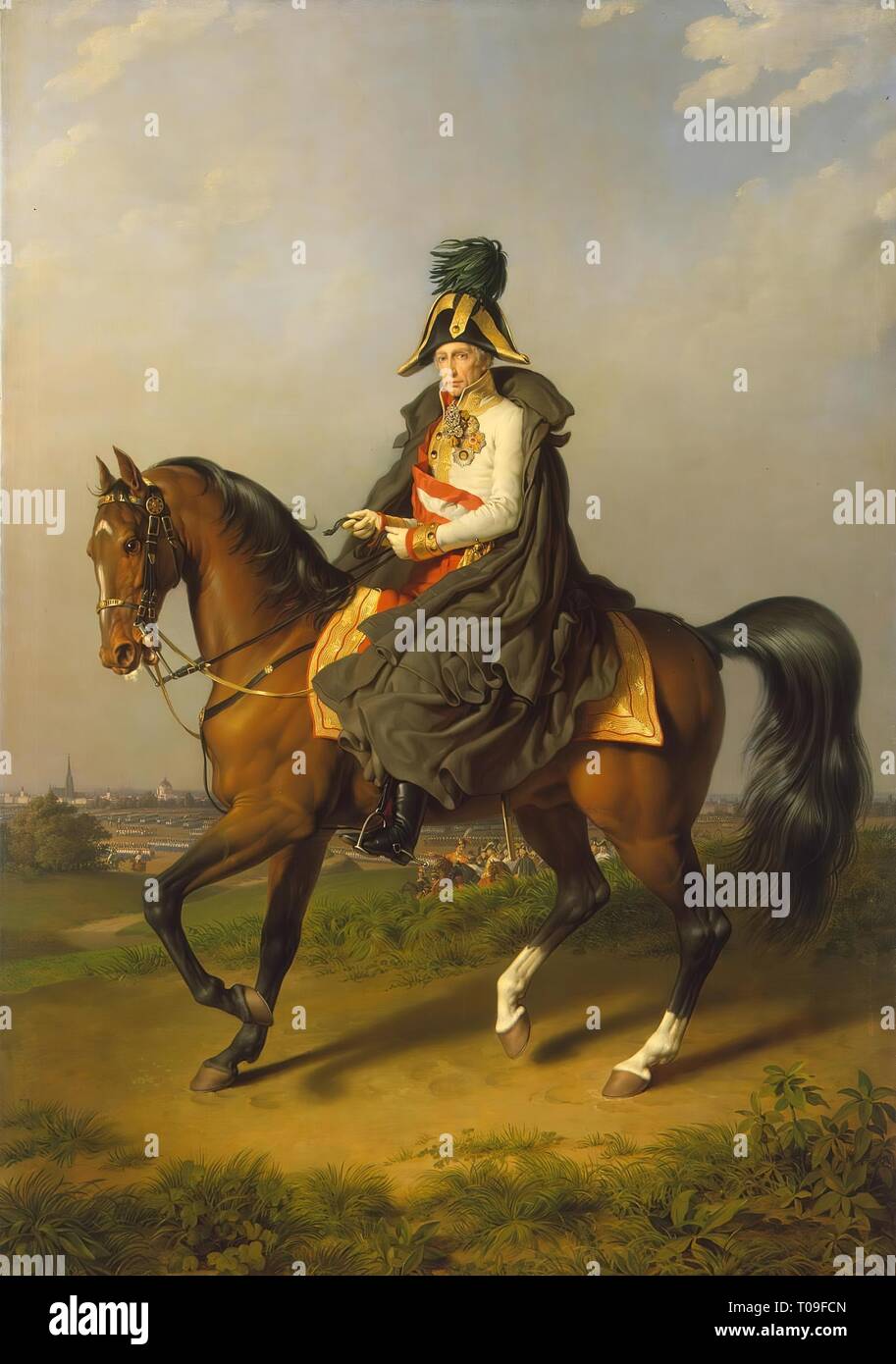 'Equestrian Portrait of Franz I (1768-1835)'. The Military Gallery of the Winter Palace. Austria, 1832. Dimensions: 361x258 cm. Museum: State Hermitage, St. Petersburg. Author: JOHANN PETER KRAFFT. Stock Photo