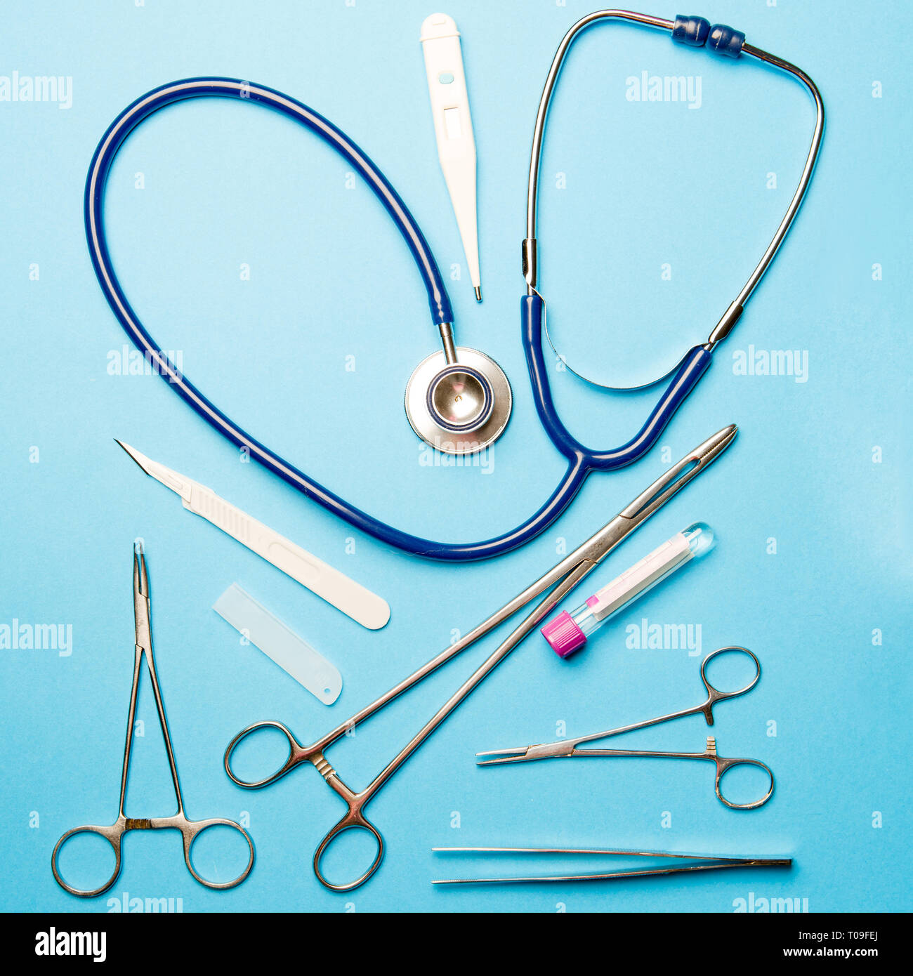 Doctor tools on blue surface Stock Photo - Alamy