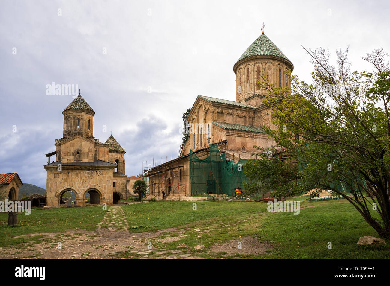 Restoration of Cathedral of the Nativity of the Virgin in Gelati Monastery, Kutaisi, Georgia Stock Photo