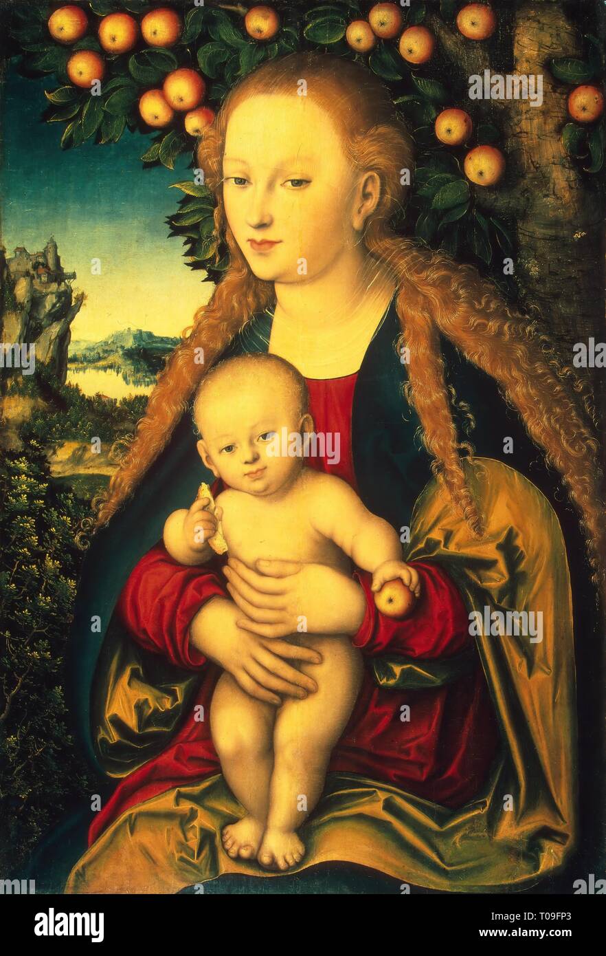 'The Virgin and Child Under an Apple Tree'. Germany, Circa 1530s. Dimensions: 87x59 cm. Museum: State Hermitage, St. Petersburg. Author: Lucas Cranach I. THE ELDER LUCAS CRANACH . Lucas Cranach the Elder . Cranach, Lucas, the Elder. Stock Photo